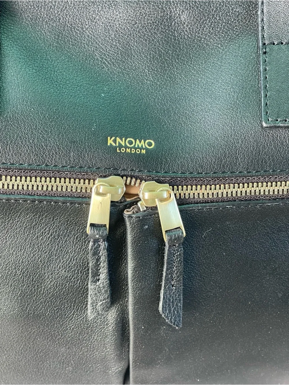 KNOMO London Audley Black Leather Laptop Slim Briefcase Handbag Tote